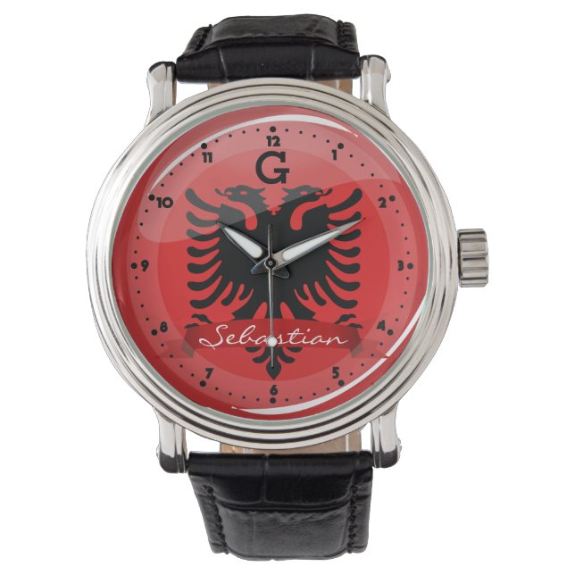 Glossy Round Albanian Flag Watch (Front)