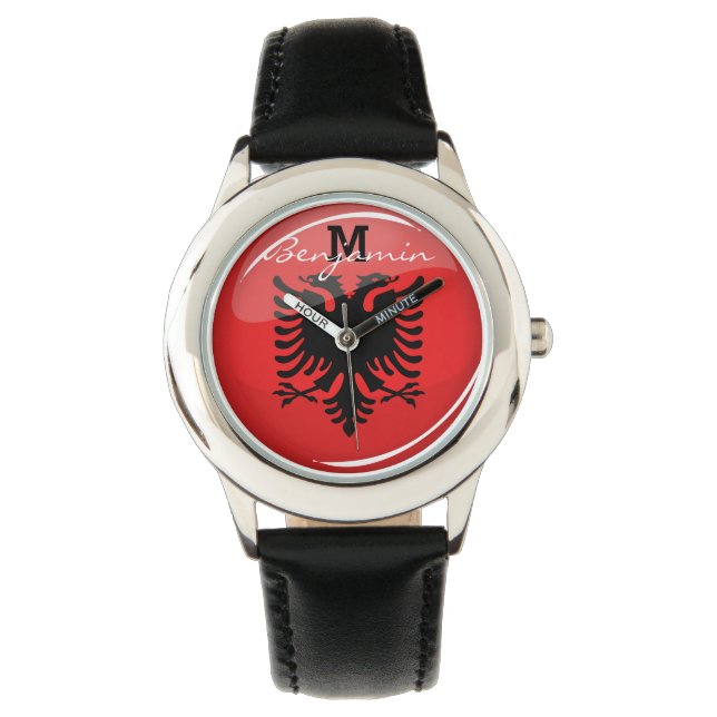 Glossy Round Albanian Flag Watch (Front)
