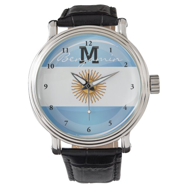 Glossy Round Argentina Flag Watch (Front)