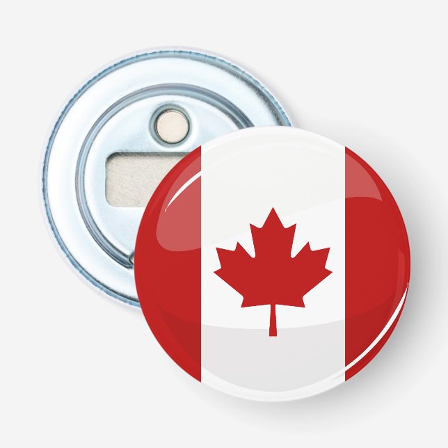 Glossy Round Canadian Flag Bottle Opener (Front)