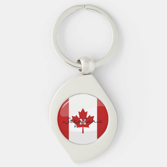 Glossy Round Canadian Flag Key Ring (Front)