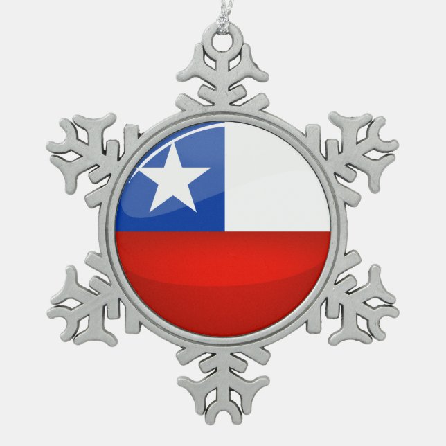 Glossy Round Chilean Flag Snowflake Pewter Christmas Ornament (Front)
