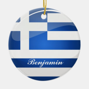 Glossy Round Greece Flag Ceramic Ornament