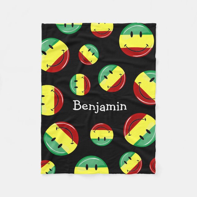 Glossy Round Happy Rasta Flag Fleece Blanket (Front)