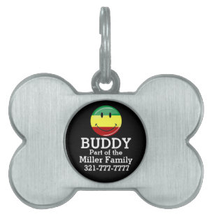 Glossy Round Happy Rasta Flag Pet Name Tag