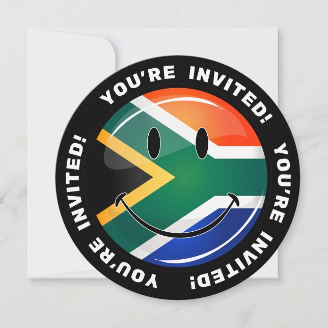 Glossy Round Happy South African Flag Invitation (Front)