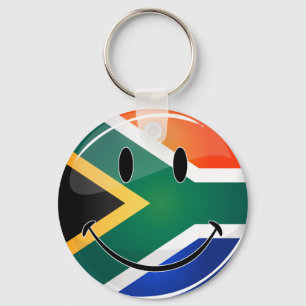 Glossy Round Happy South African Flag Key Ring