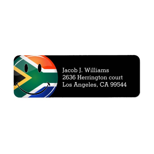 Glossy Round Happy South African Flag Return Address Label