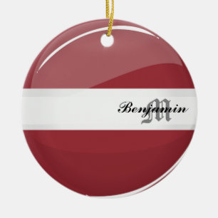 Glossy Round Latvian Flag Ceramic Tree Decoration