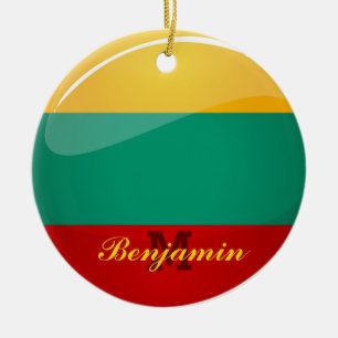 Glossy Round Lithuanian Flag Ceramic Tree Decoration
