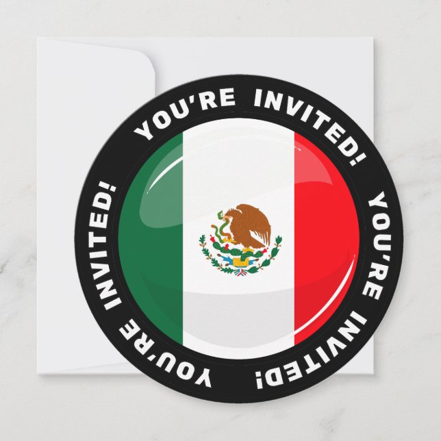 Glossy Round Mexican Flag Invitation (Front)