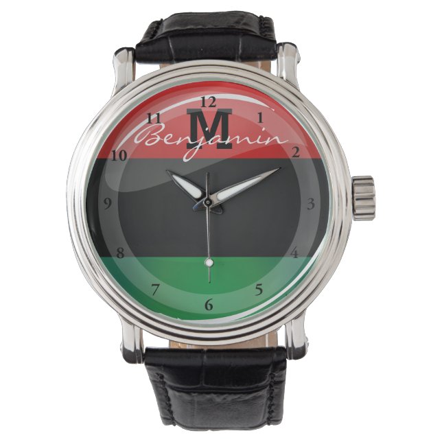 Glossy Round Pan-African Flag Watch (Front)