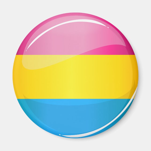 Glossy Round Pansexual Pride Flag Magnet (Front)
