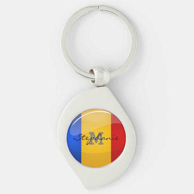 Glossy Round Romanian Flag Key Ring (Front)