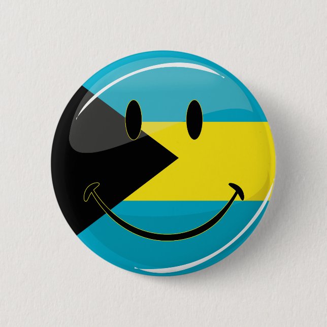 Glossy Round Smiling Bahamain Flag 6 Cm Round Badge (Front)