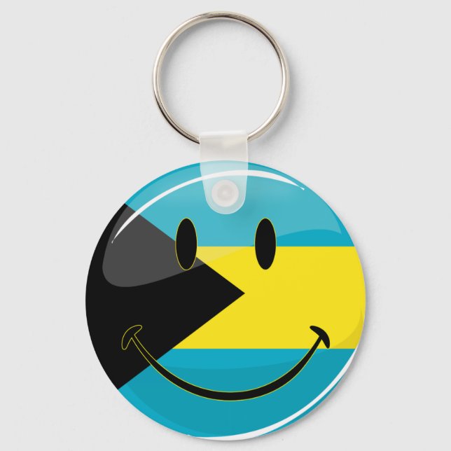 Glossy Round Smiling Bahamain Flag Key Ring (Front)