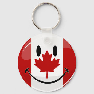 Glossy Round Smiling Canadian Flag Key Ring