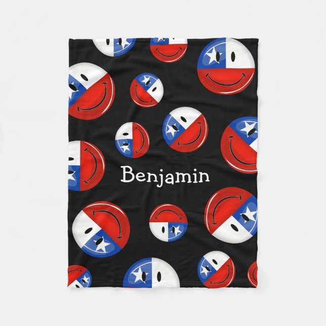 Glossy Round Smiling Chilean Flag Fleece Blanket (Front)