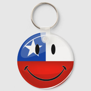 Glossy Round Smiling Chilean Flag Key Ring