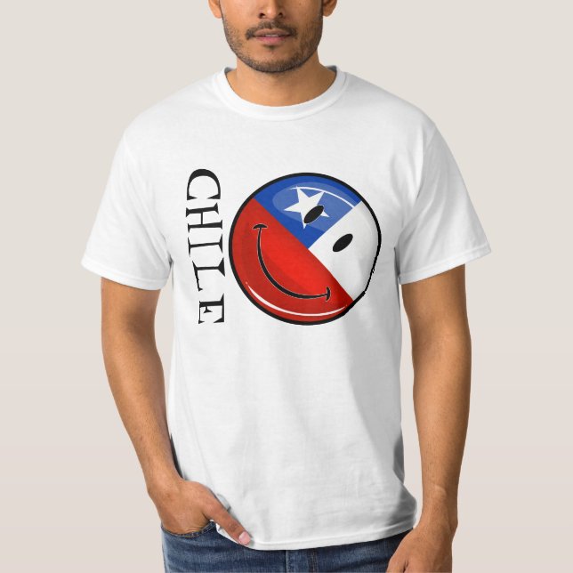 Glossy Round Smiling Chilean Flag T-Shirt (Front)