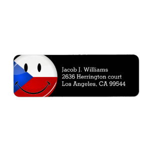 Glossy Round Smiling Czech Rep. Flag Return Address Label