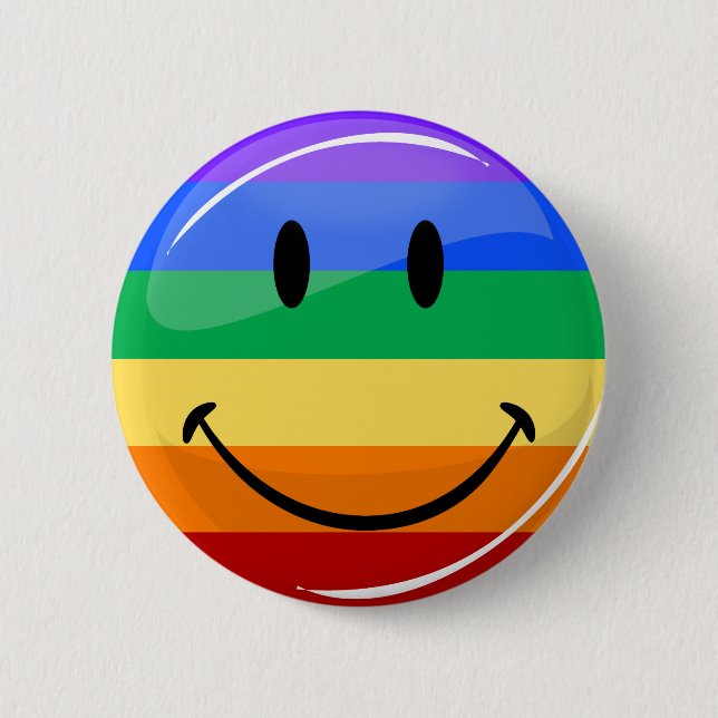 Glossy Round Smiling Gay Pride Flag 6 Cm Round Badge (Front)