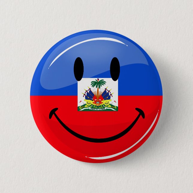 Glossy Round Smiling Haitian Flag 6 Cm Round Badge (Front)