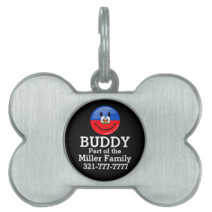 Glossy Round Smiling Haitian Flag Pet ID Tag