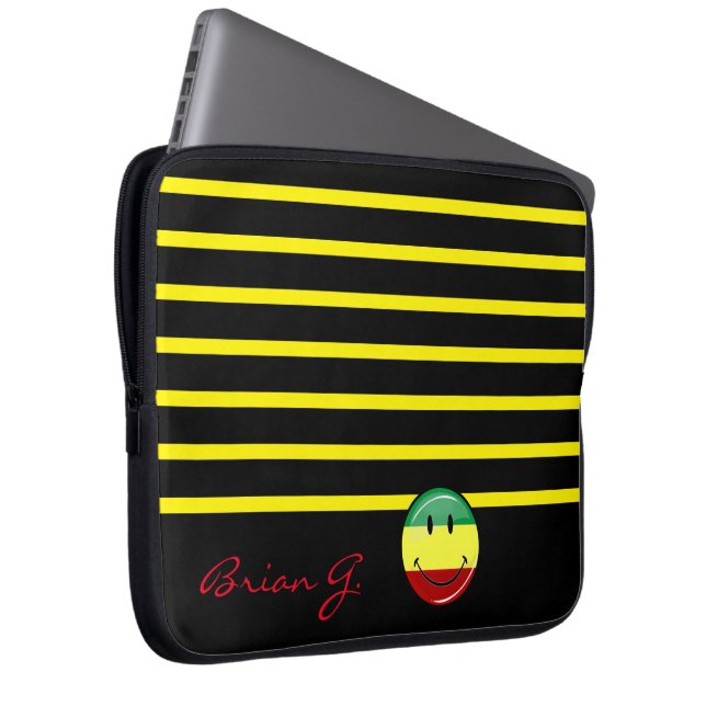 Glossy Round Smiling Rasta Colours Flag Laptop Sleeve (Front Right)