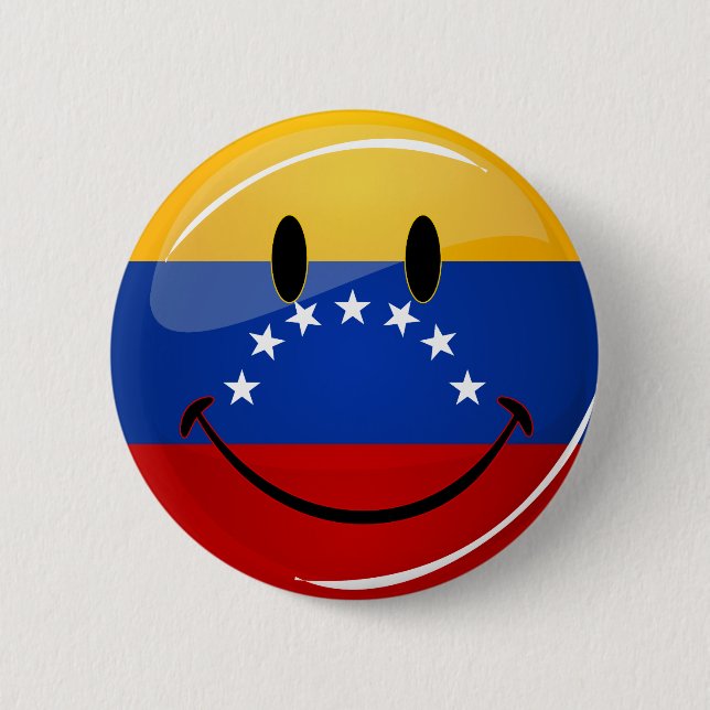 Glossy Round Smiling Venezuelan Flag 6 Cm Round Badge (Front)