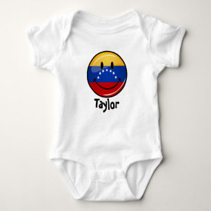 Glossy Round Smiling Venezuelan Flag Baby Bodysuit