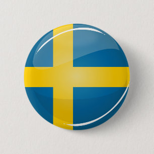 Glossy Round Swedish Flag 6 Cm Round Badge