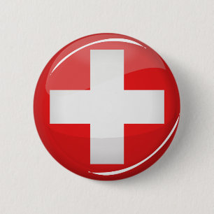 Glossy Round Swiss Flag 6 Cm Round Badge