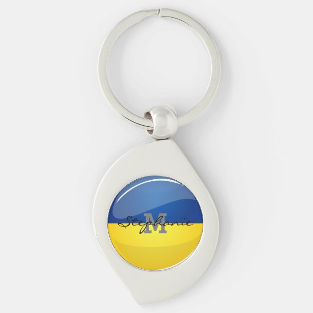 Glossy Round Ukrainian Flag Key Ring (Front)