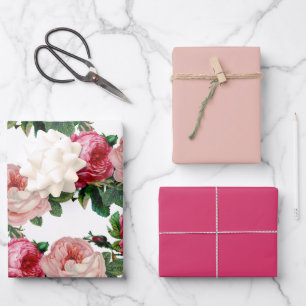 Glossy Shade of Pink Rose Flower Wrapping Paper Sheet