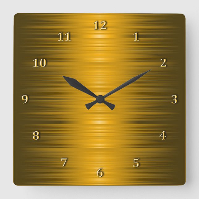 Glossy Shaded Golden Square Wall Clock (Front)