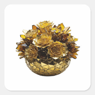 Glossy Silver GOLDEN ROSES Sticker Motif
