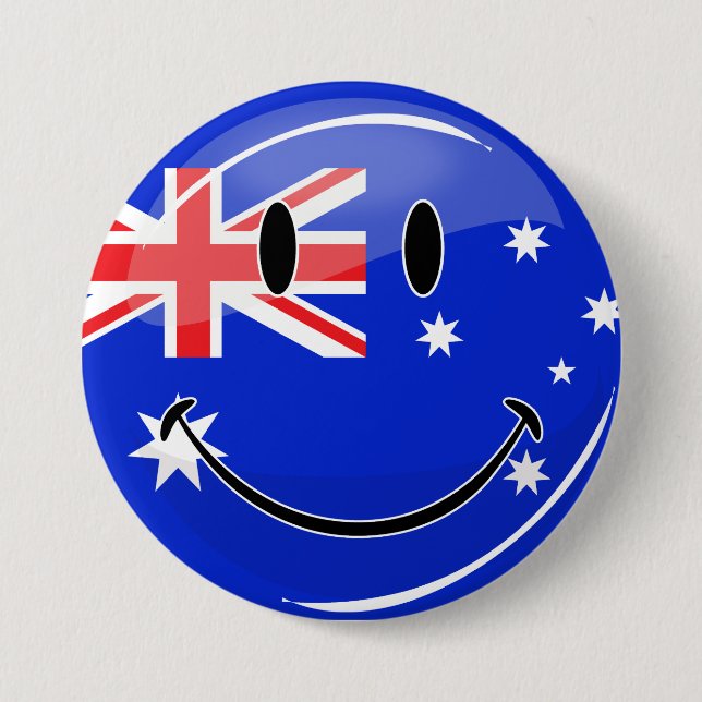 Glossy Smiling Australian Flag 7.5 Cm Round Badge (Front)