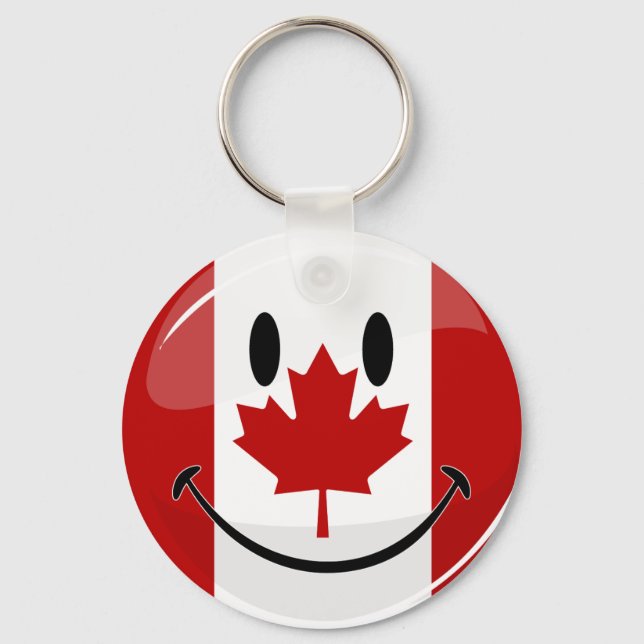 Glossy Smiling Canadian Flag Key Ring (Front)