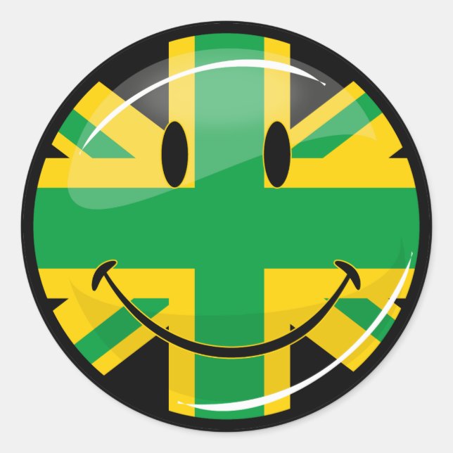 Glossy Smiling Jamaican British Flag Classic Round Sticker (Front)