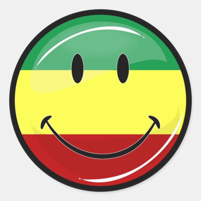 Glossy Smiling Rasta Colours Flag Classic Round Sticker (Front)