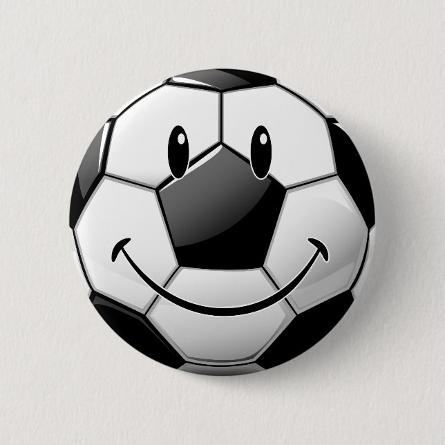 Glossy Smiling Toon Soccer Ball 6 Cm Round Badge (Front)