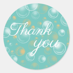 glossy soap bubbles teal thank you classic round sticker