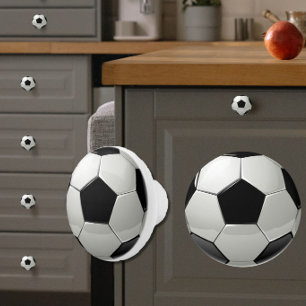 Glossy Soccer Ball/Futbol Black + White Sporty Ceramic Knob