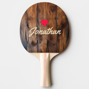Glossy Stained Dark Wood Vintage Heart Signature Ping Pong Paddle