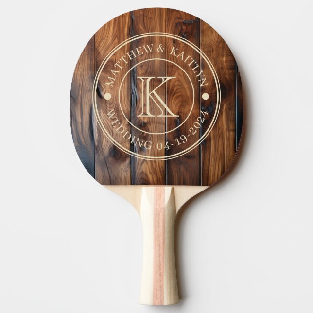 Glossy Stained Dark Wood Wedding Monogram Ping Pong Paddle (Back)