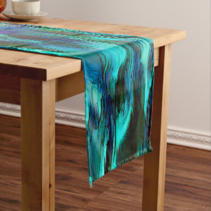 Glossy stained from blue to cyano, reddish spots long table runner