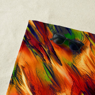 Glossy stained from red to orange, a little green beach towel