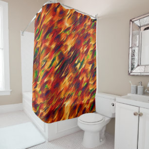 Glossy stained from red to orange, a little green shower curtain