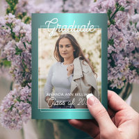 Glossy Teal Blue Green Graduation Announcement